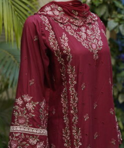 maroon (embroidered luxury lawn set)